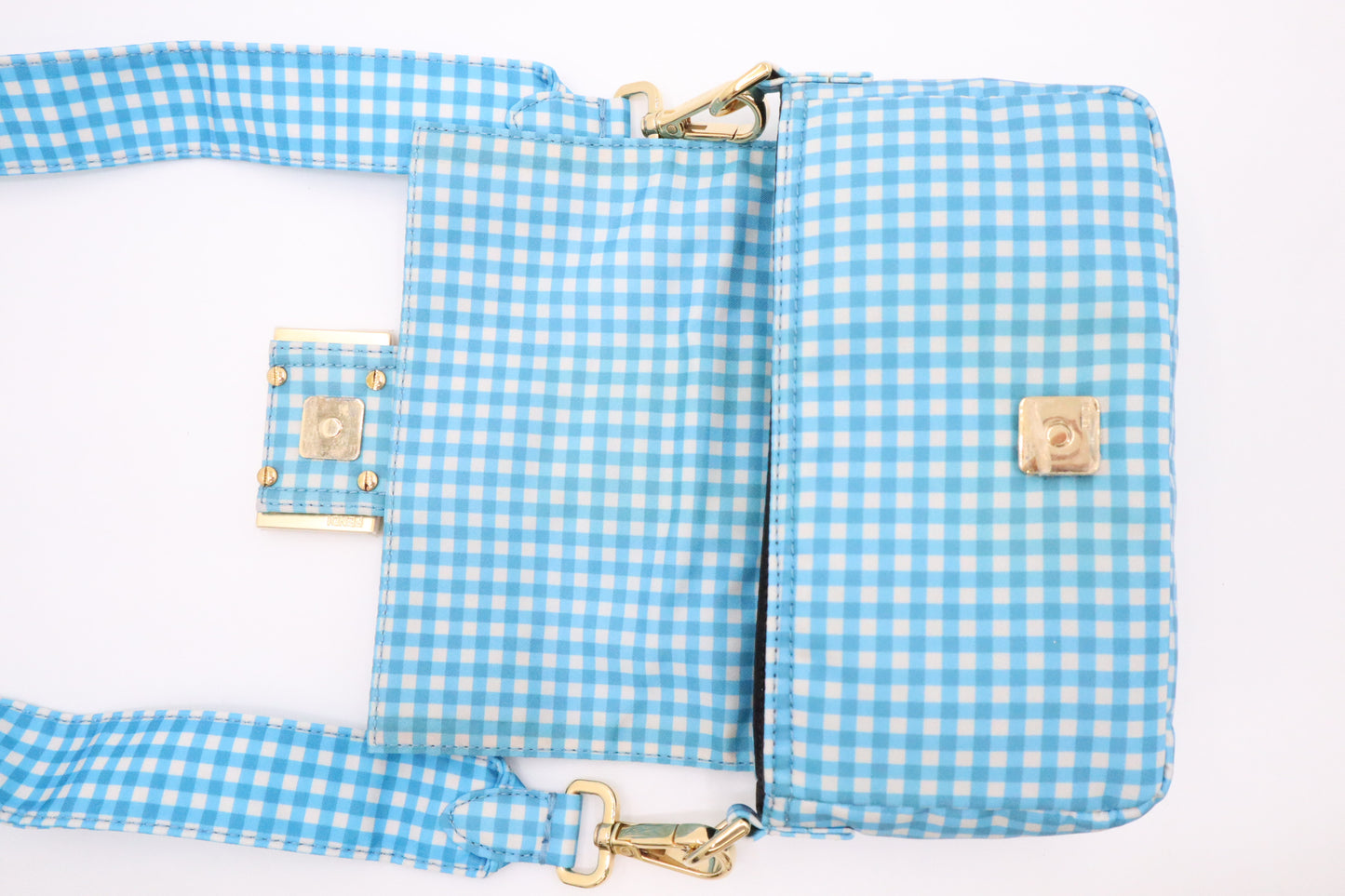 Fendi Convertible Mini Baguette Satchel in Blue Checked Nylon