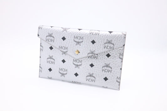 MCM Novelty Pouch in Silver Visetos Canvas