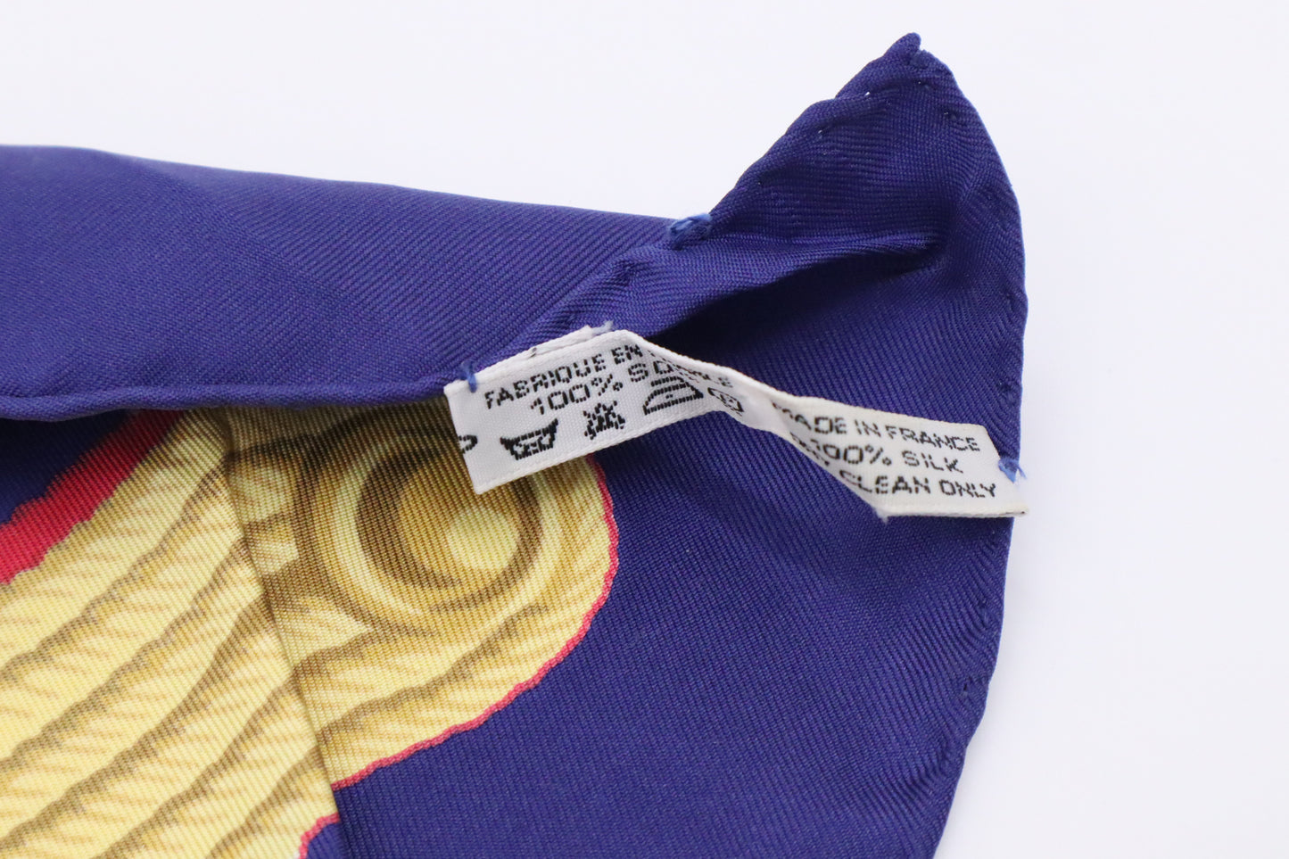 Hermes "Cadre Noir" Carre 90 in White and Blue Silk
