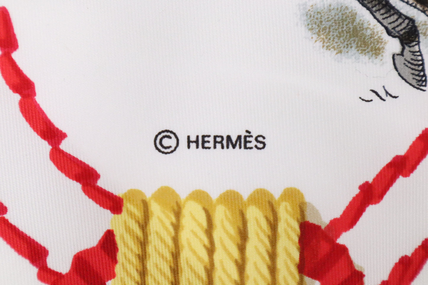Hermes "Cadre Noir" Carre 90 in White and Blue Silk