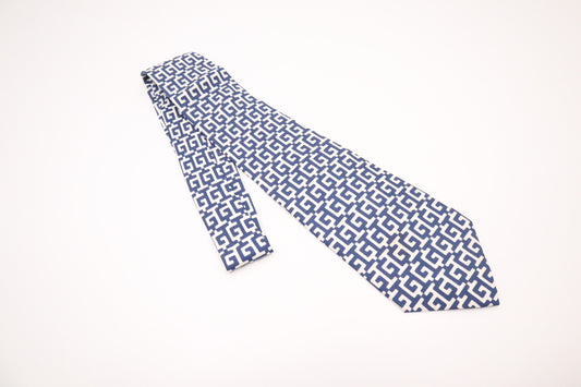 Hermes Tie in Blue and White Silk