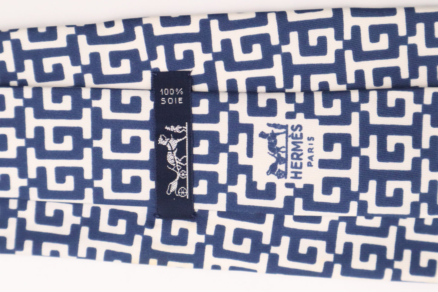 Hermes Tie in Blue and White Silk