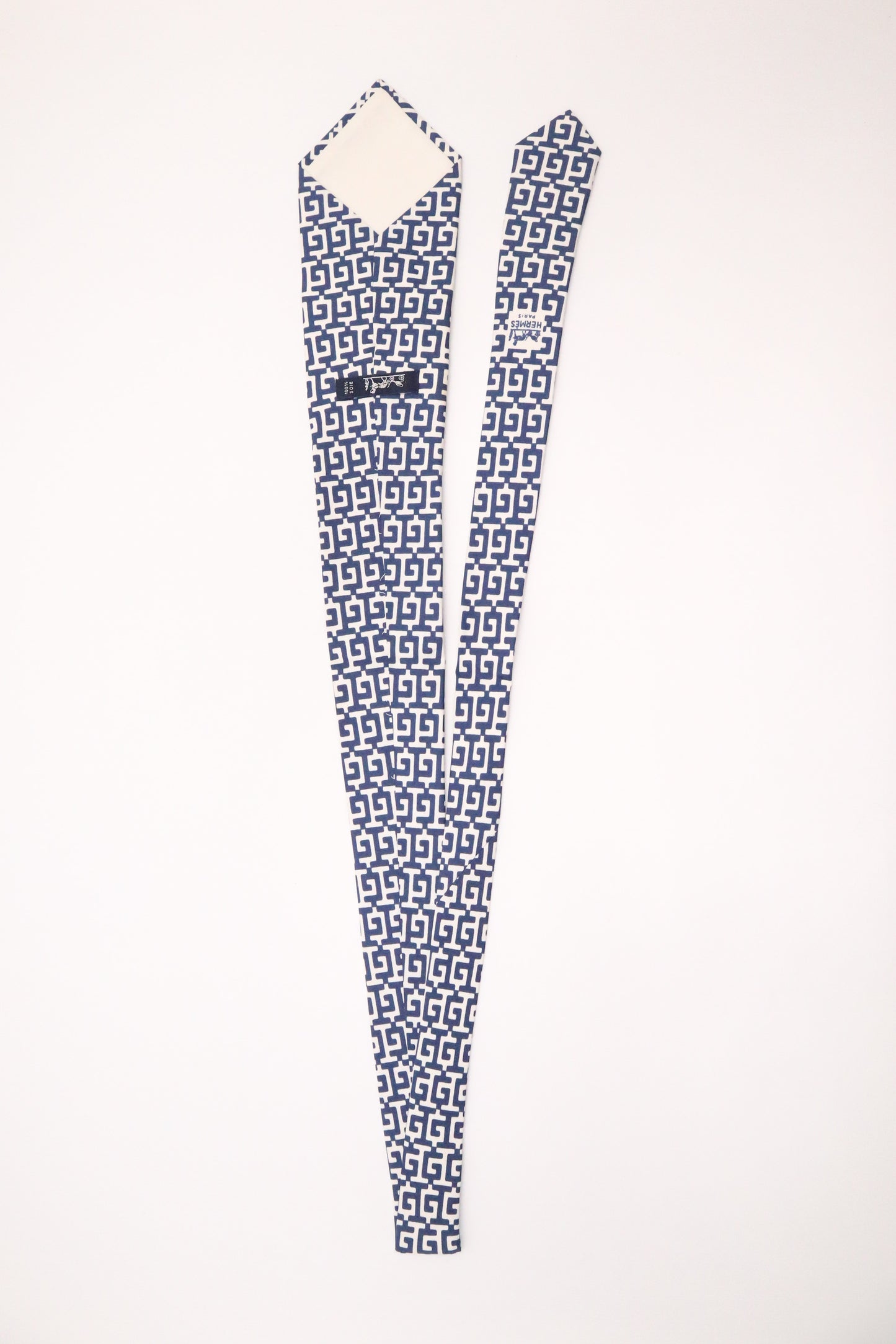 Hermes Tie in Blue and White Silk