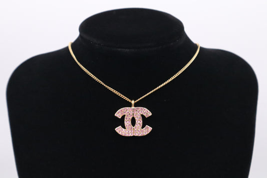 Chanel Necklace in Gold with Pink Rhinestones