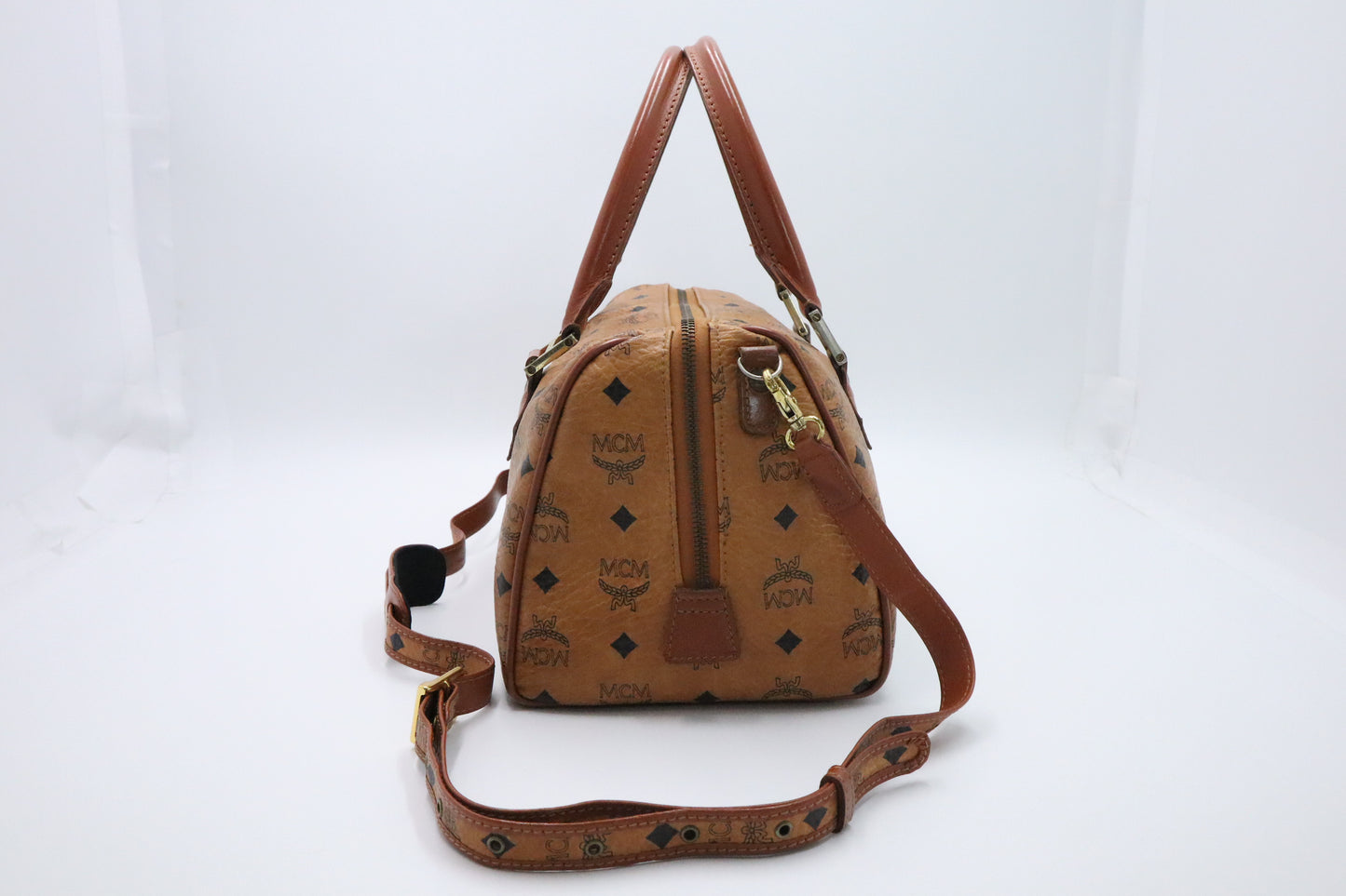 MCM Boston Bag in Cognac Visetos Canvas