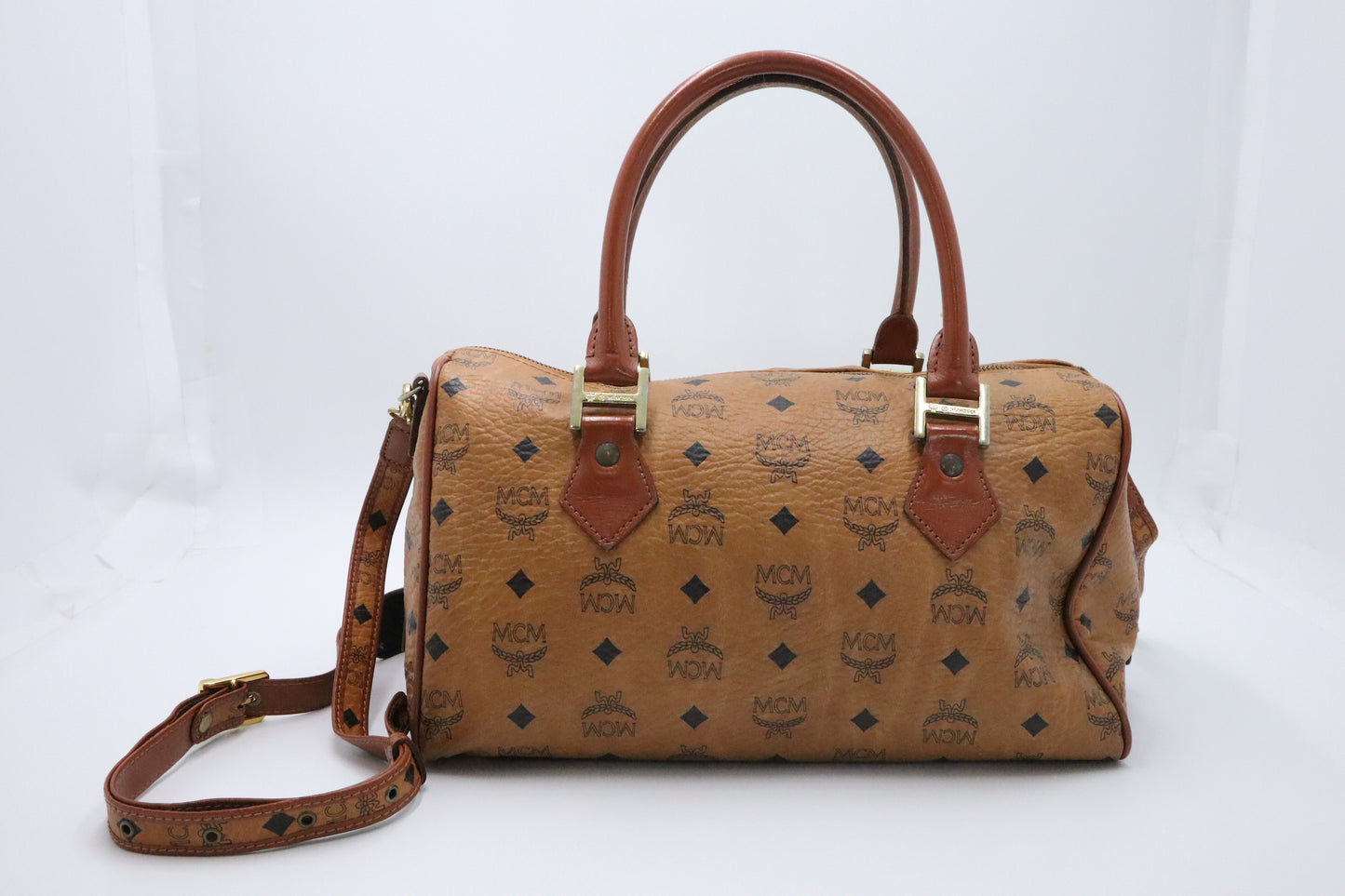 MCM Boston Bag in Cognac Visetos Canvas