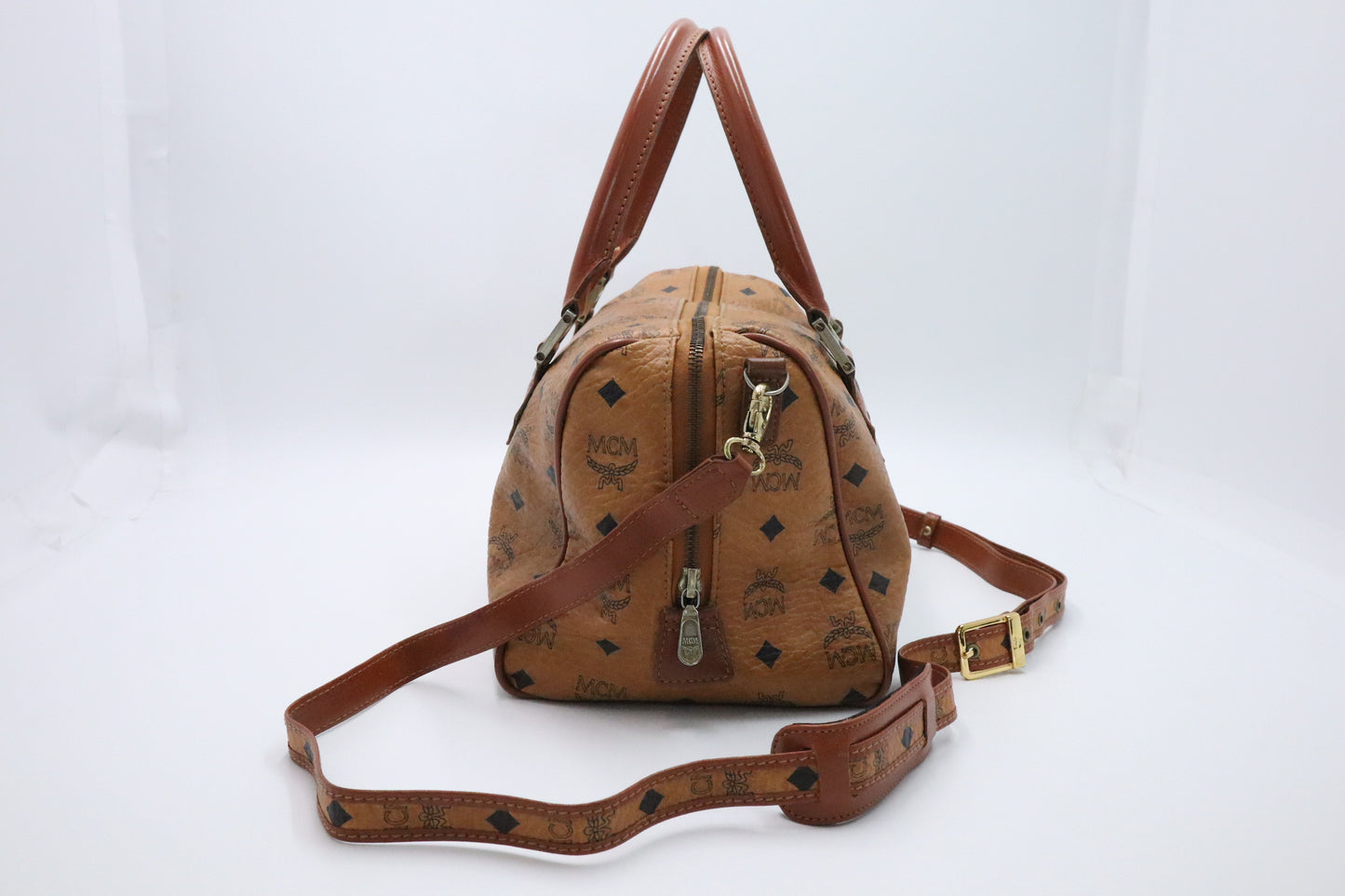 MCM Boston Bag in Cognac Visetos Canvas