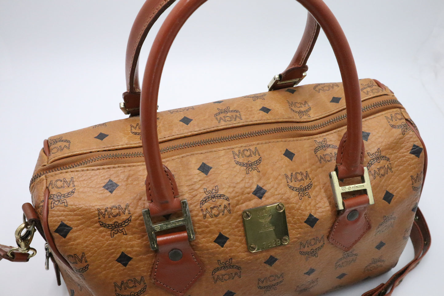MCM Boston Bag in Cognac Visetos Canvas