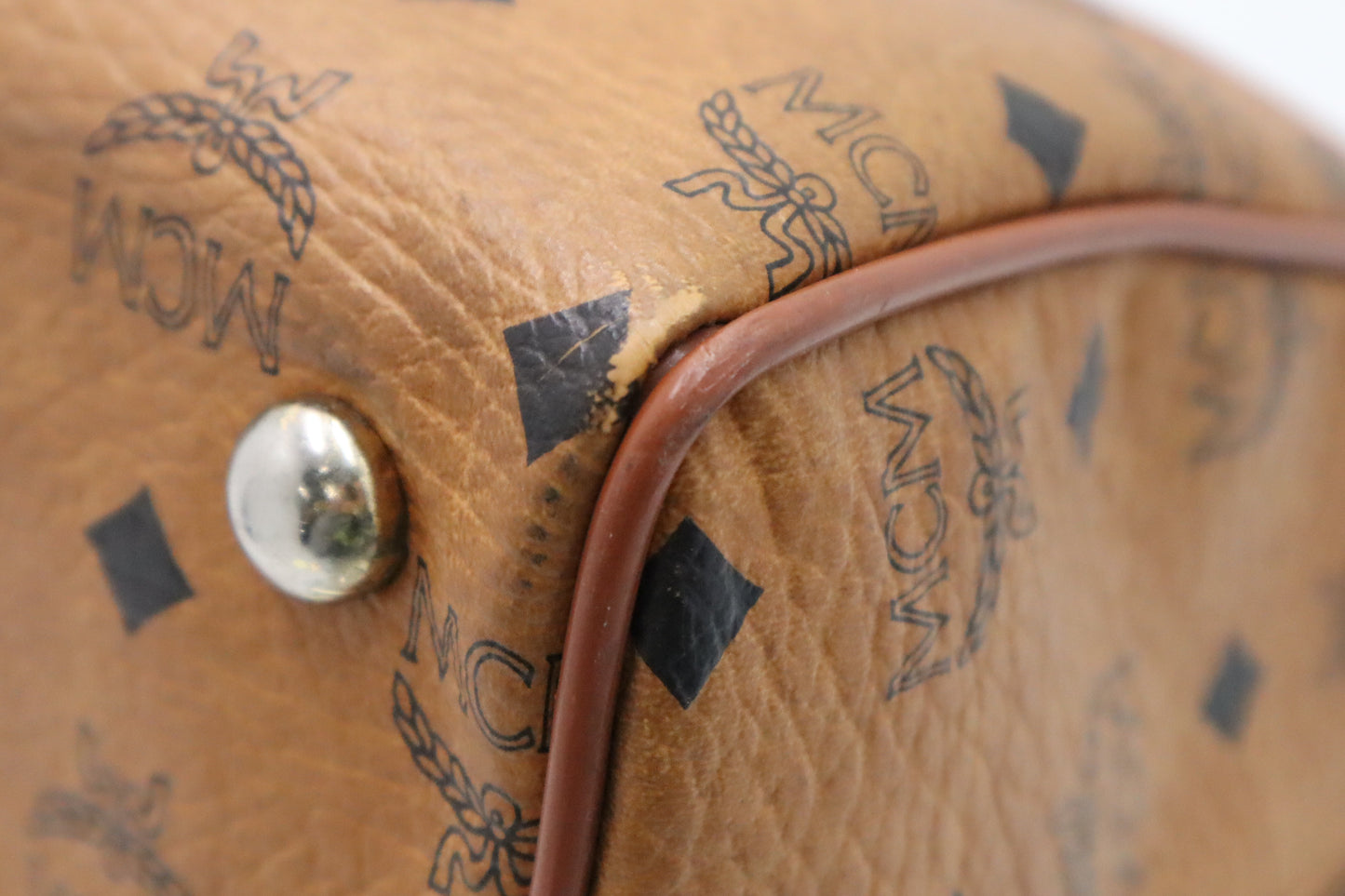 MCM Boston Bag in Cognac Visetos Canvas