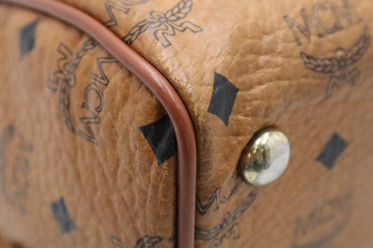 MCM Boston Bag in Cognac Visetos Canvas