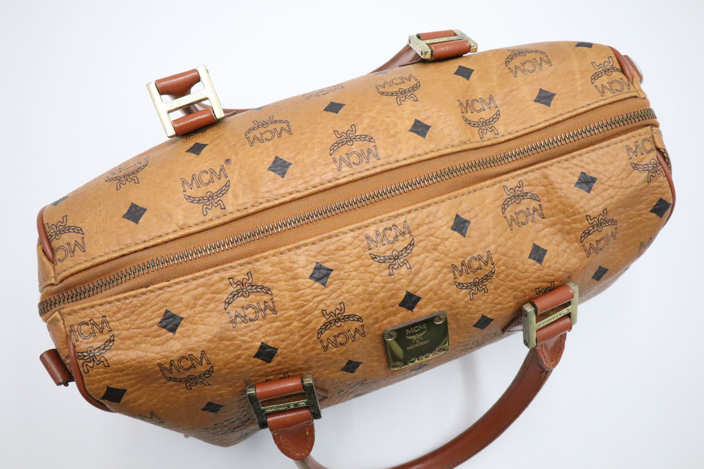 MCM Boston Bag in Cognac Visetos Canvas