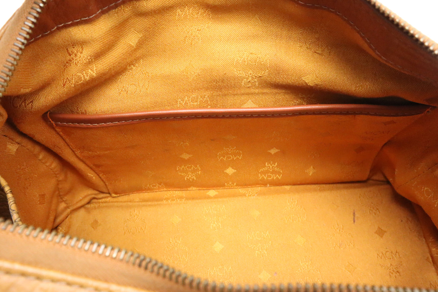 MCM Boston Bag in Cognac Visetos Canvas