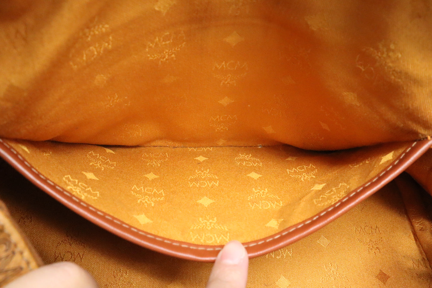 MCM Boston Bag in Cognac Visetos Canvas