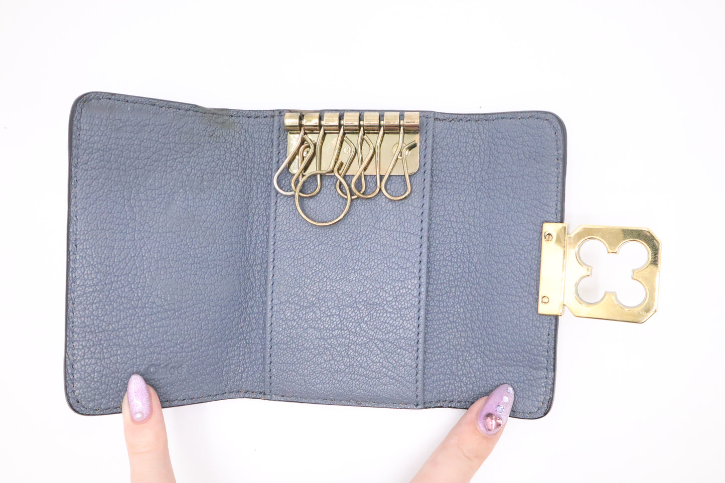 Chloe Elsie 6 Key Case in Blue Leather