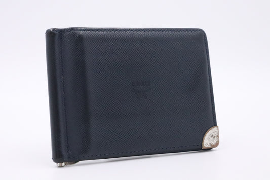 MCM Compact Wallet in Blue Leather