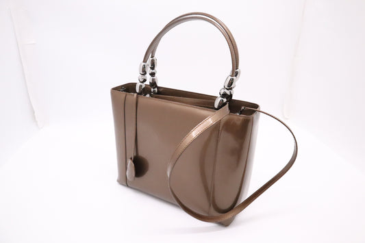 Dior Malice Shoulder Bag in Brown Patent Leather