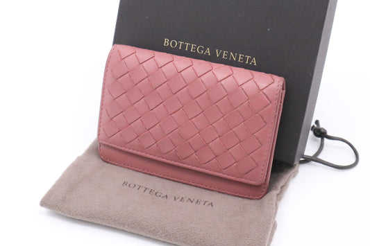 Bottega Veneta Card Case in Pink Intrecciato Leather