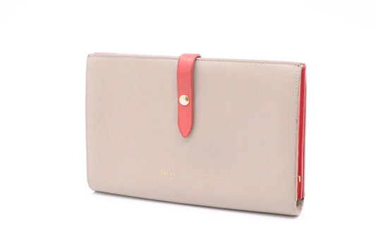 Celine Long Wallet in Tan Leather and Red Accents