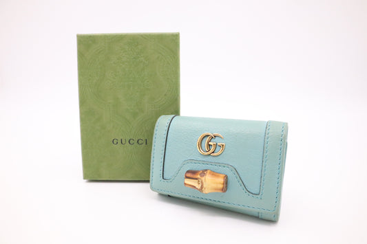 GG Marmont Bamboo Key Case in Turquoise Leather