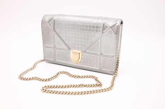 Dior Diorama Clutch on Chain in Silver Leather