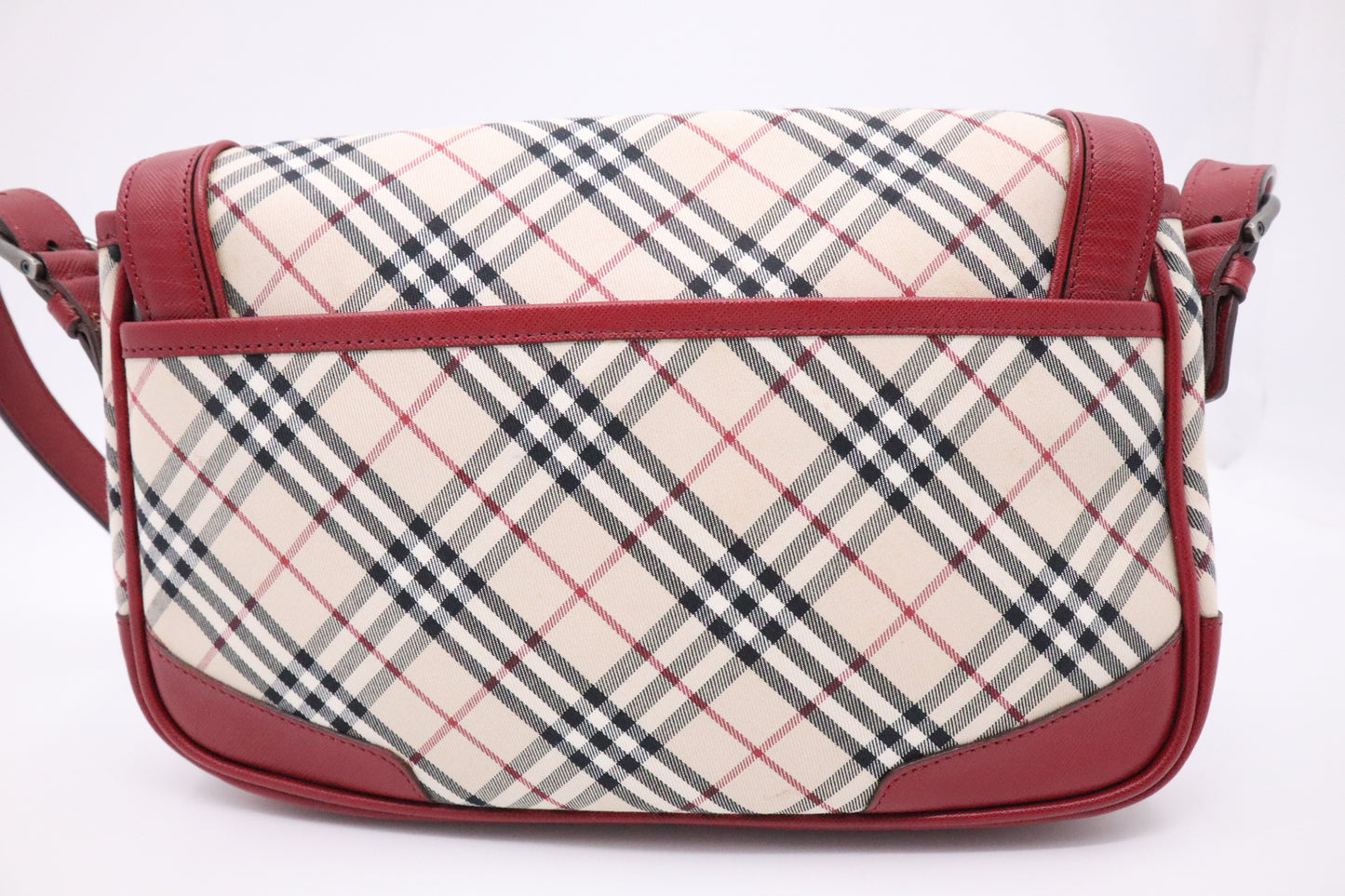 Burberry Shoulder Bag in Beige Checked Canvas & Red Leather