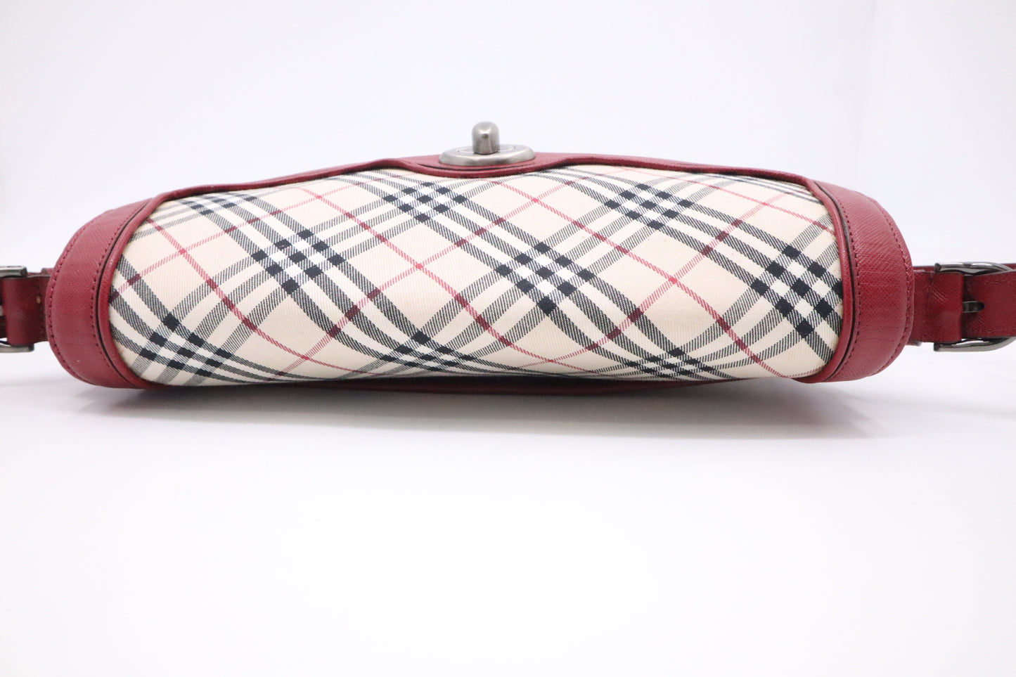 Burberry Shoulder Bag in Beige Checked Canvas & Red Leather