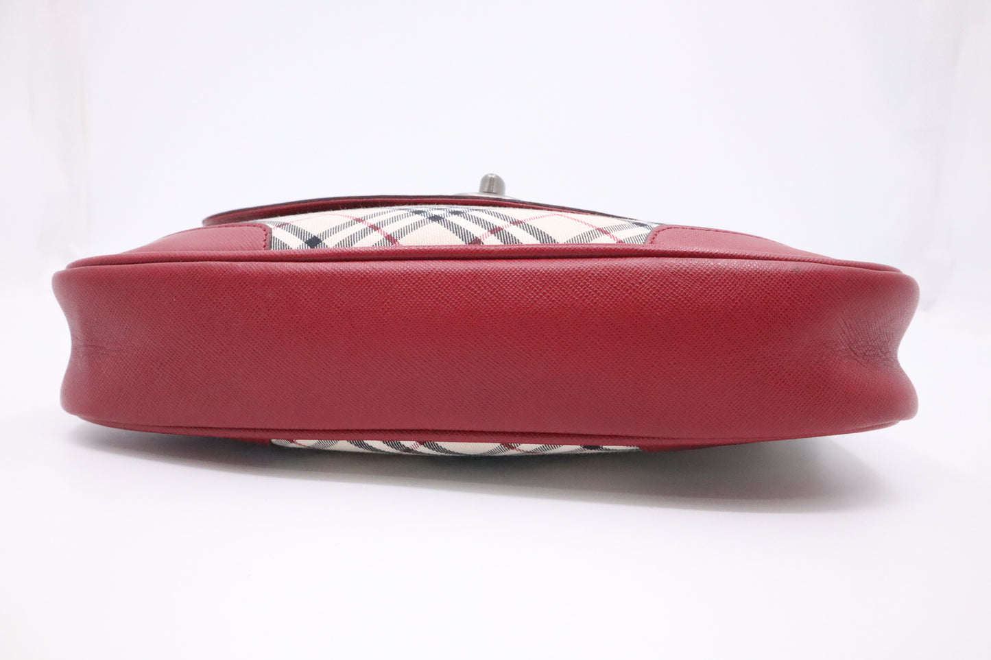 Burberry Shoulder Bag in Beige Checked Canvas & Red Leather