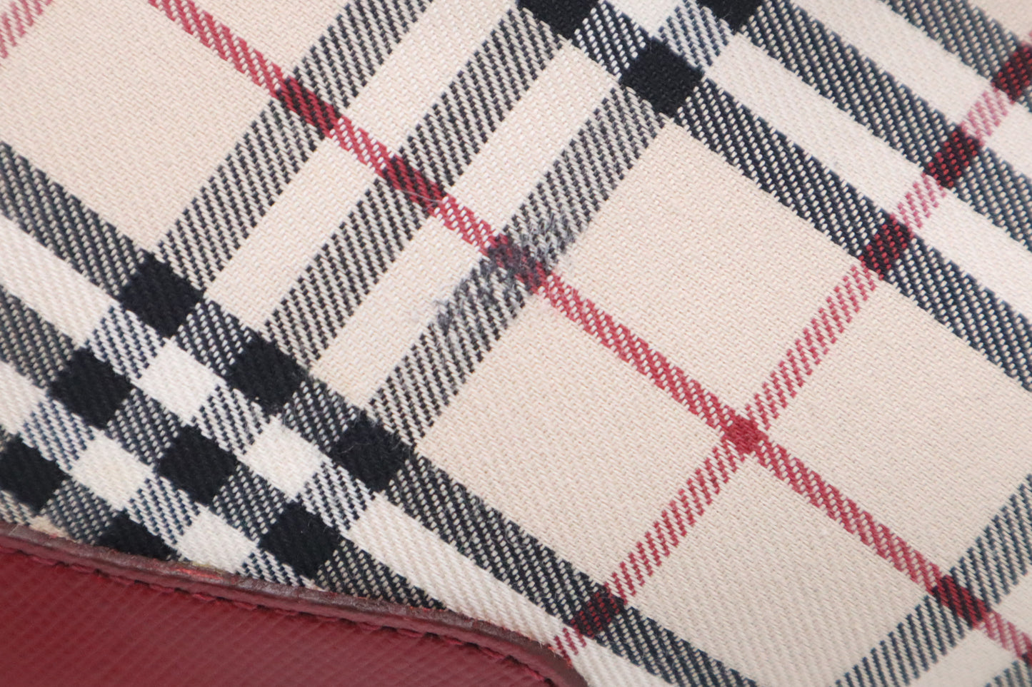 Burberry Shoulder Bag in Beige Checked Canvas & Red Leather