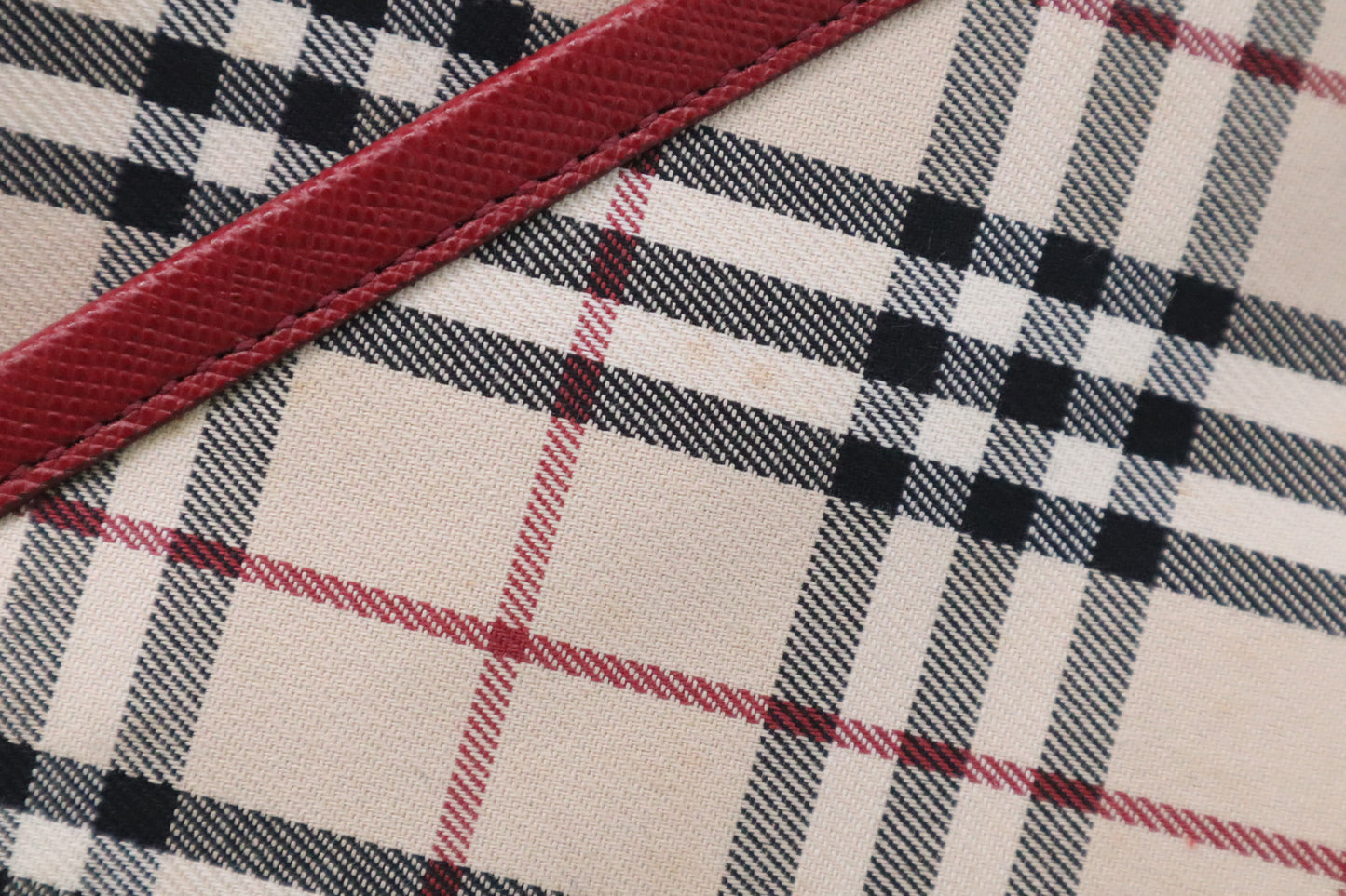 Burberry Shoulder Bag in Beige Checked Canvas & Red Leather