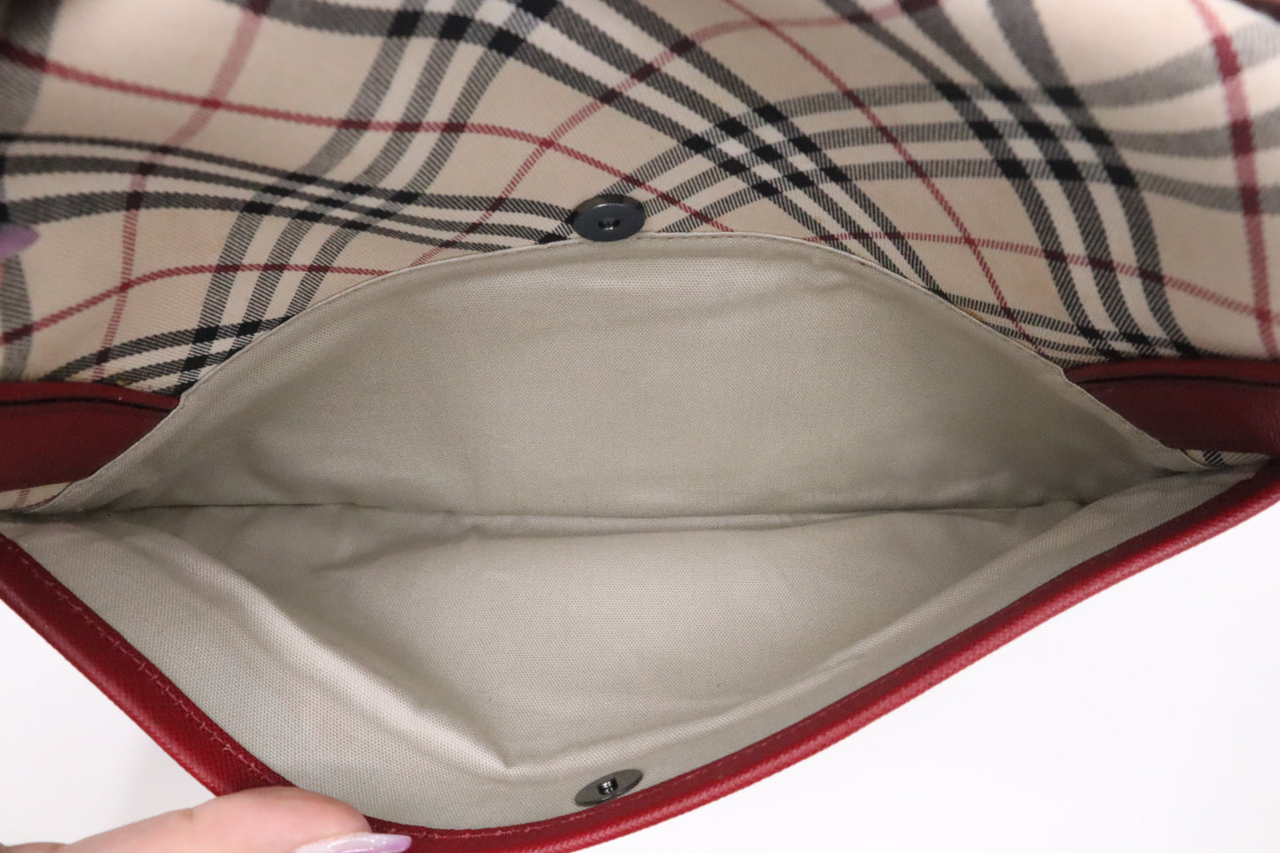 Burberry Shoulder Bag in Beige Checked Canvas & Red Leather