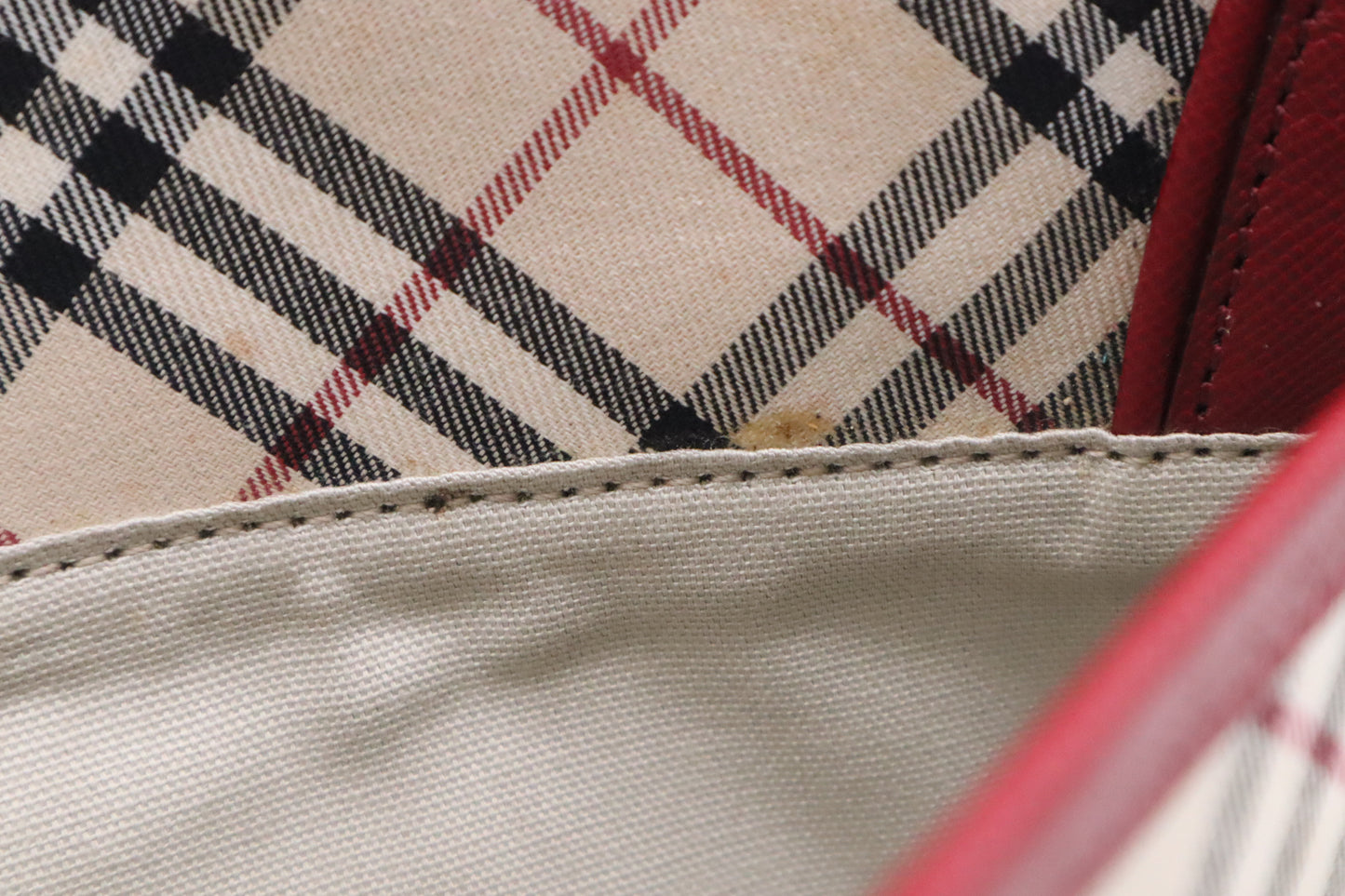 Burberry Shoulder Bag in Beige Checked Canvas & Red Leather