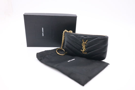 YSL Saint Laurent Coin Case in Black Chevron Leather
