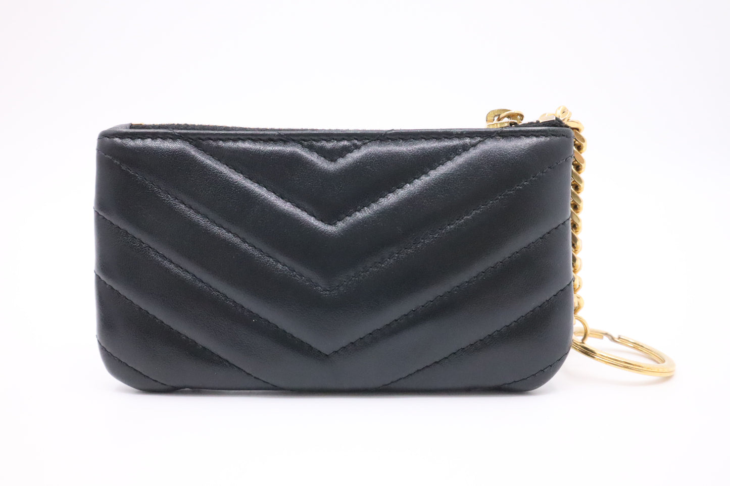 YSL Saint Laurent Coin Case in Black Chevron Leather