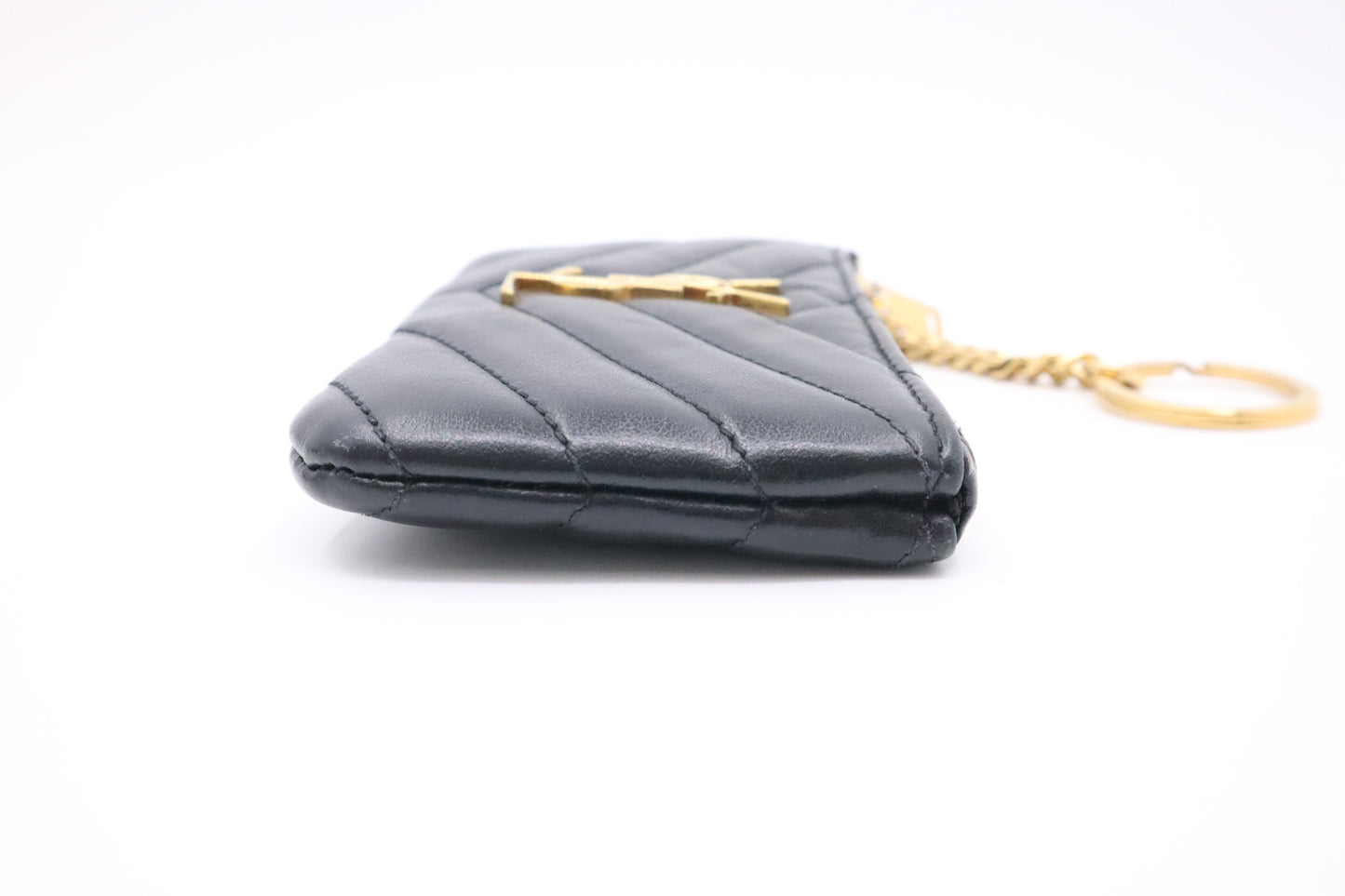YSL Saint Laurent Coin Case in Black Chevron Leather