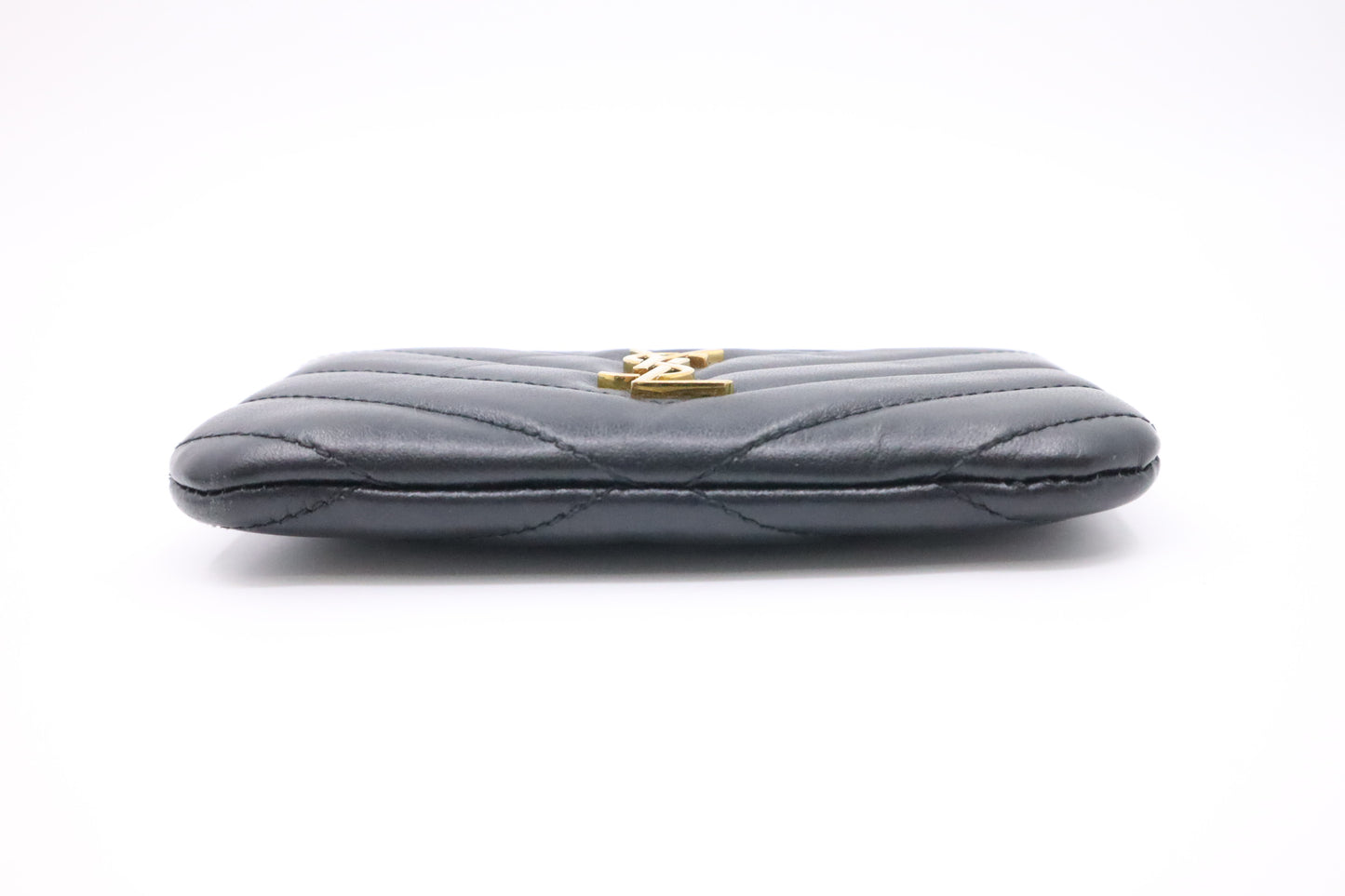 YSL Saint Laurent Coin Case in Black Chevron Leather