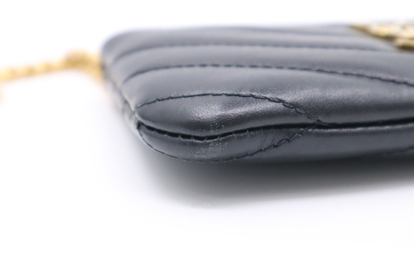 YSL Saint Laurent Coin Case in Black Chevron Leather