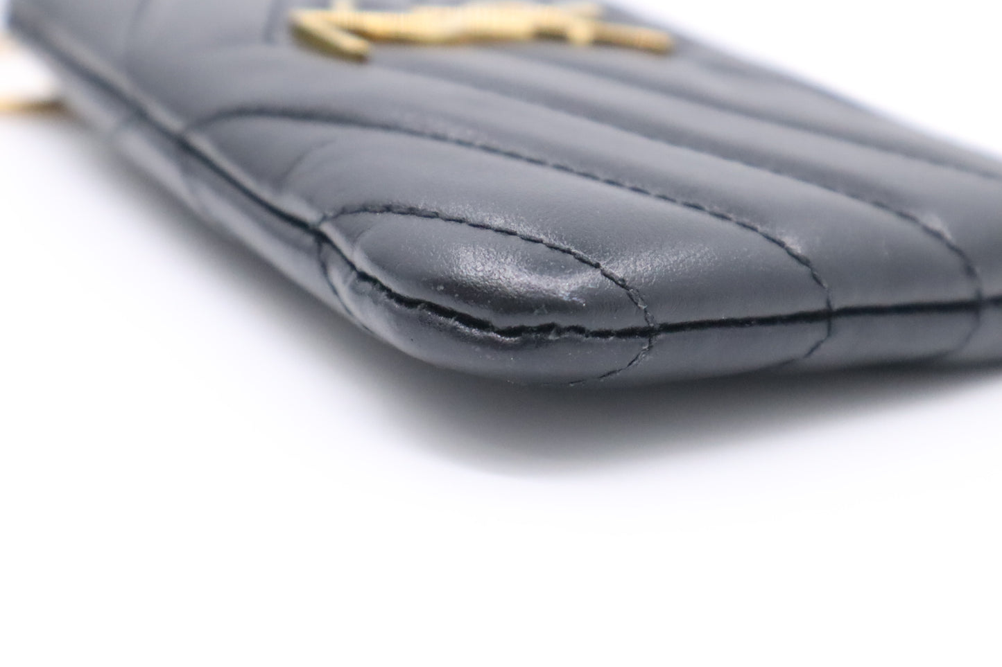 YSL Saint Laurent Coin Case in Black Chevron Leather