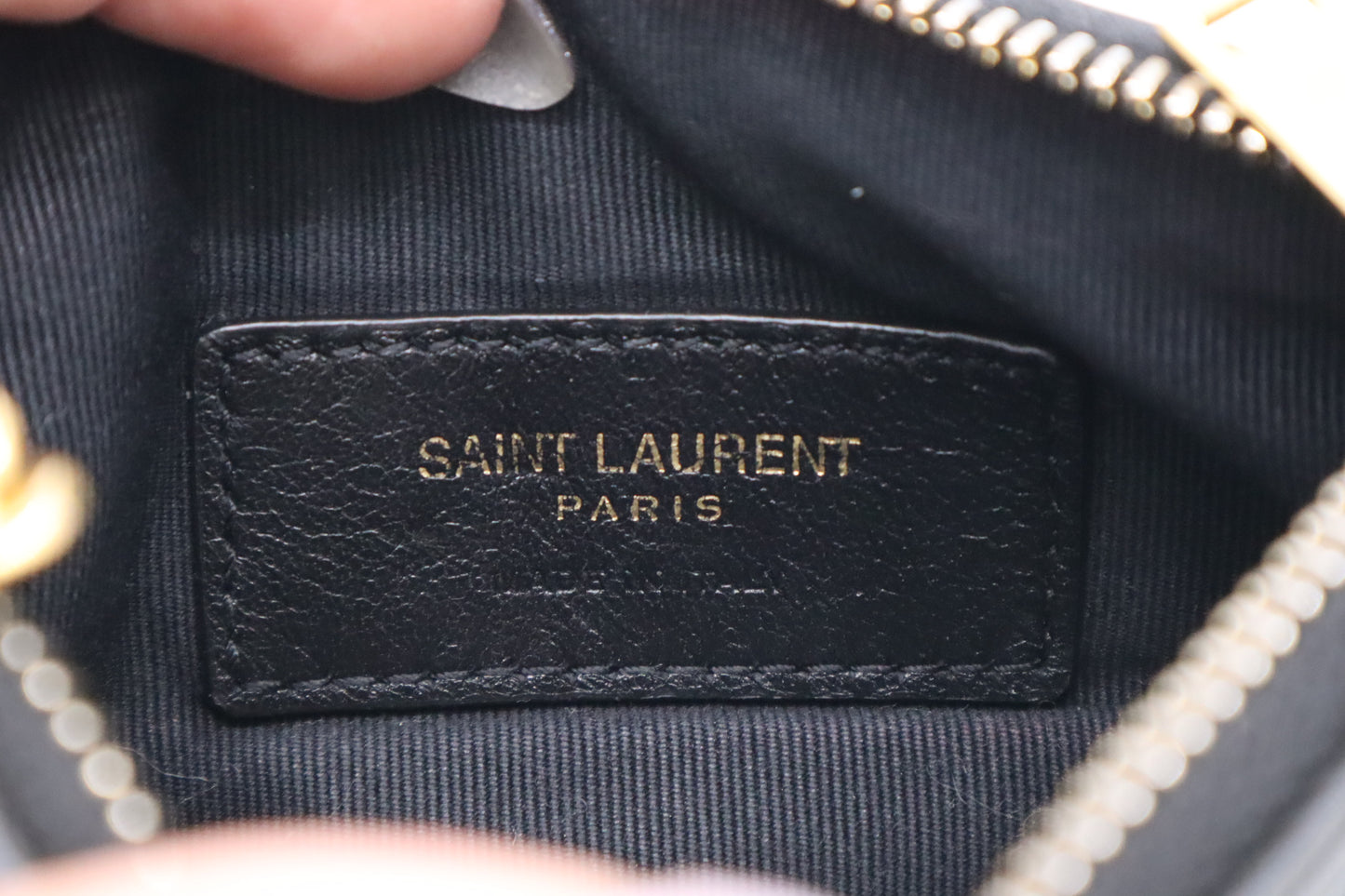 YSL Saint Laurent Coin Case in Black Chevron Leather