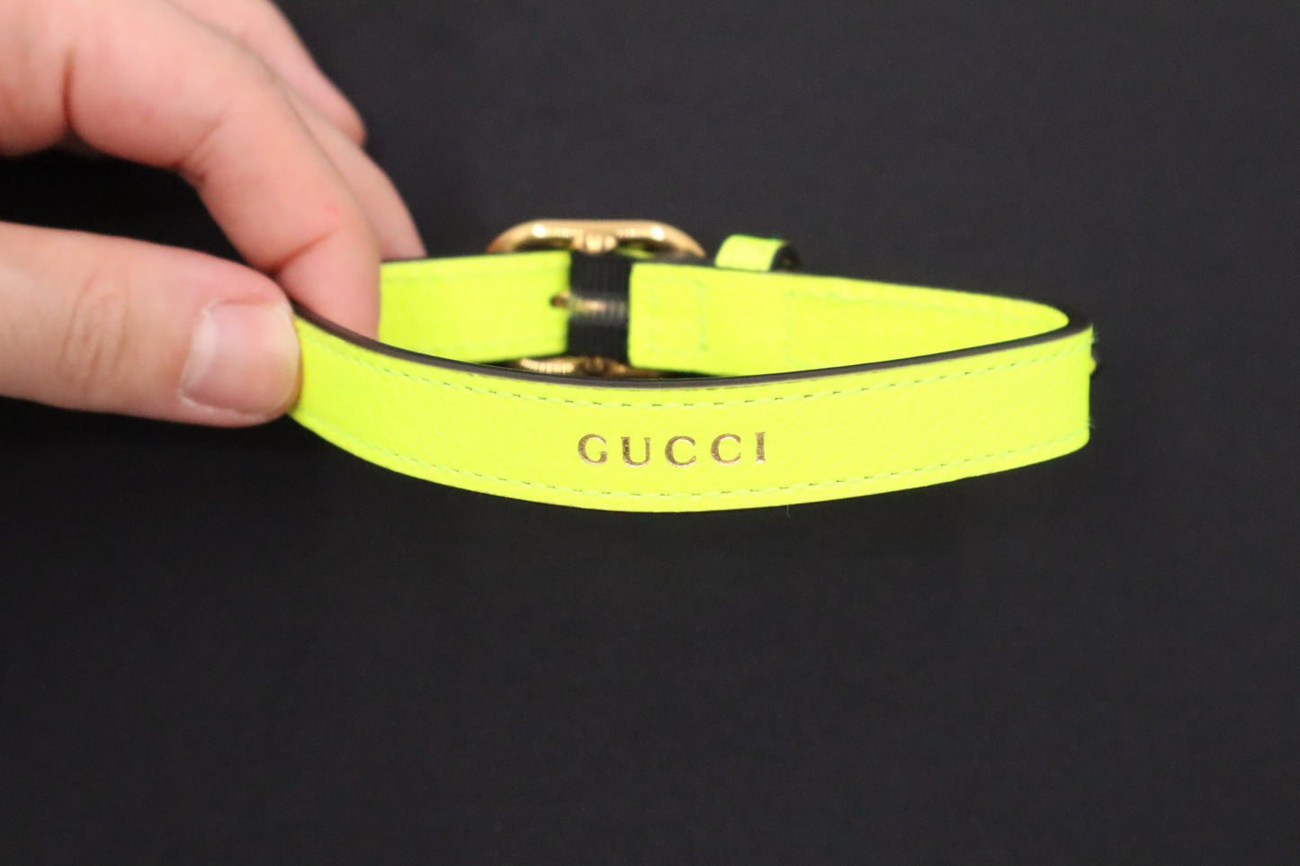 Gucci Dog Collar in Neon Yellow Leather