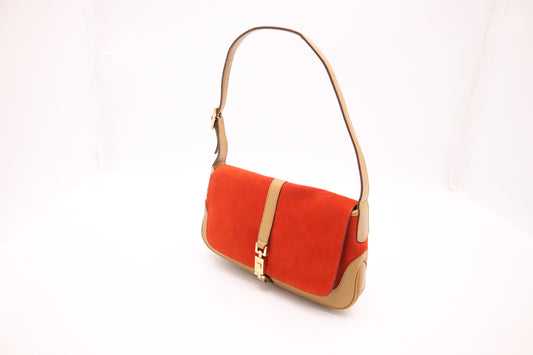 Gucci Jackie in Tan Leather and Red-Orange Suede