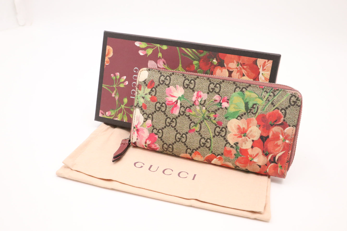 Gucci Long Zippy Wallet in Pink Blooms Canvas