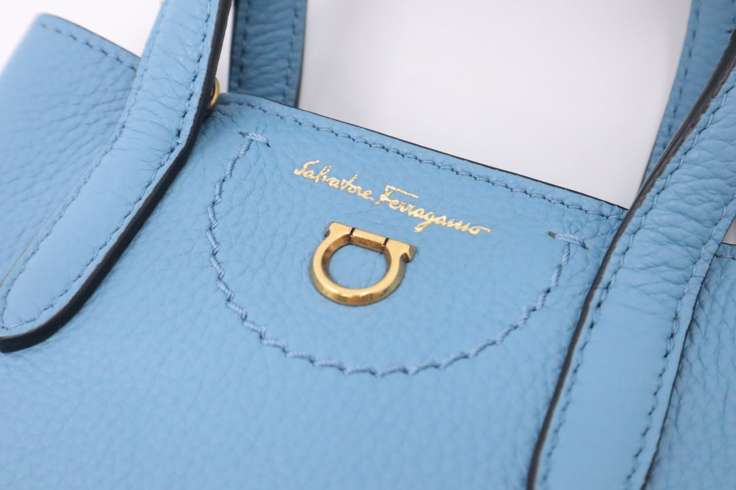 Ferragamo Mini Tote in Blue Leather