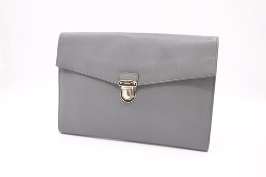 Prada Document Clutch in Gray Leather