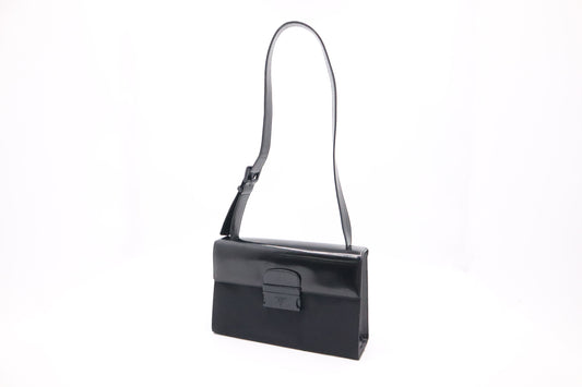 Prada Shoulder Bag in Black Patent Leather and Nylon