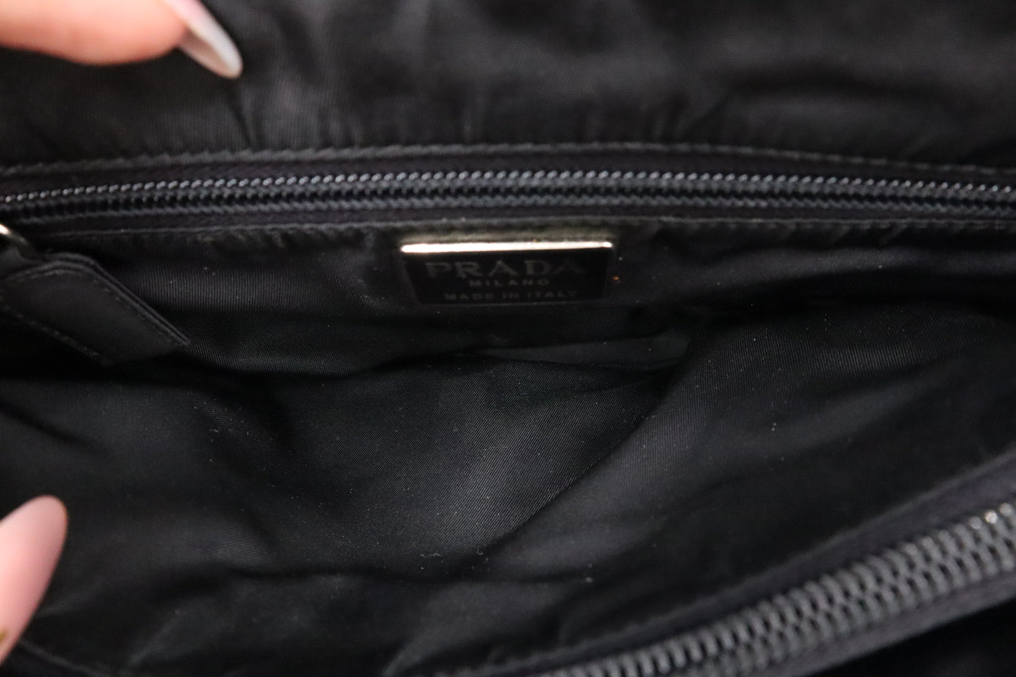 Prada Shoulder Bag in Black Patent Leather and Nylon