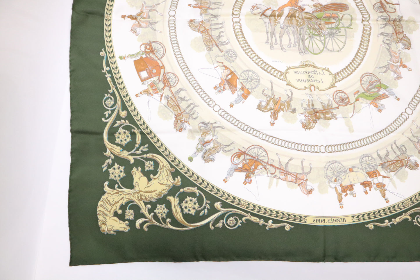 Hermes Paris La Promenade De Longchamps Carre 90 in Green Silk