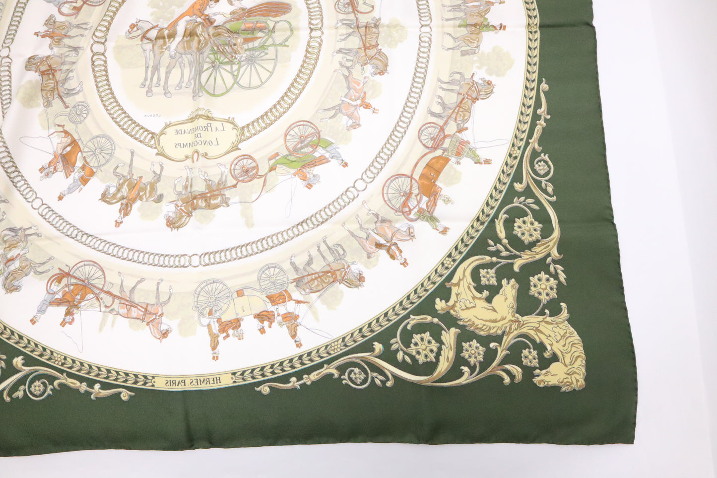 Hermes Paris La Promenade De Longchamps Carre 90 in Green Silk