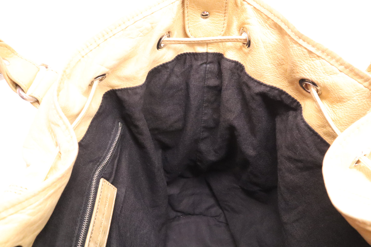 Balenciaga Pompon Shoulder Bag in Beige Leather