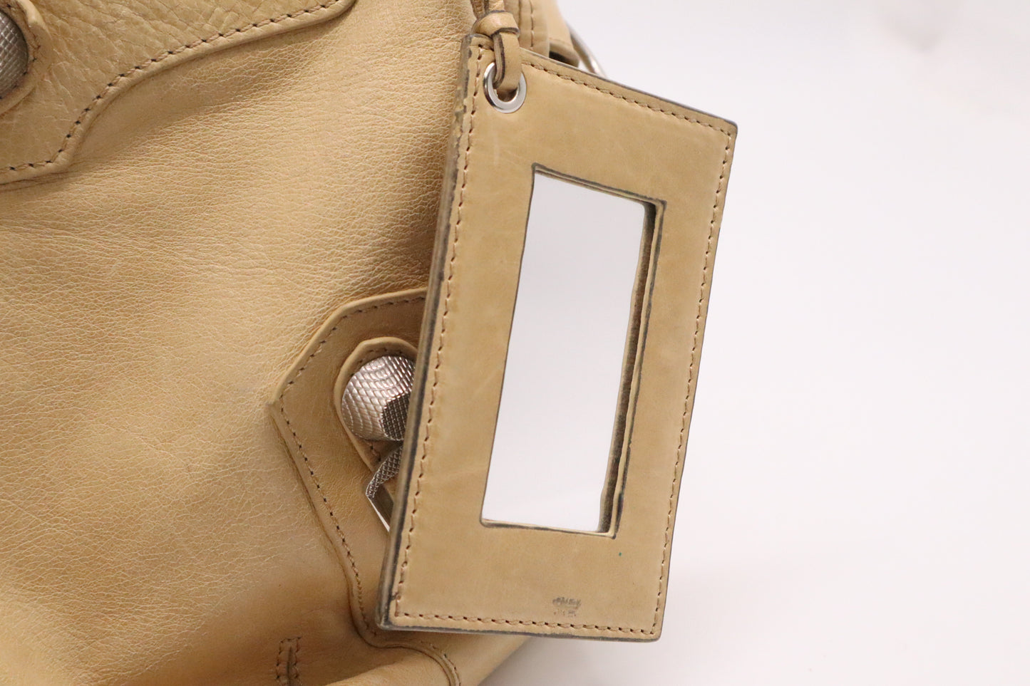 Balenciaga Pompon Shoulder Bag in Beige Leather