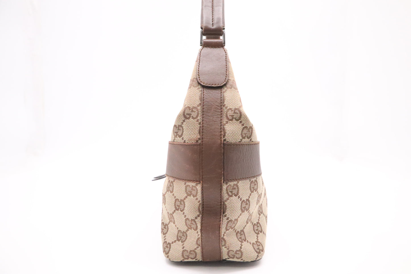 Gucci Shoulder Bag in GG Canvas and Brown Leather